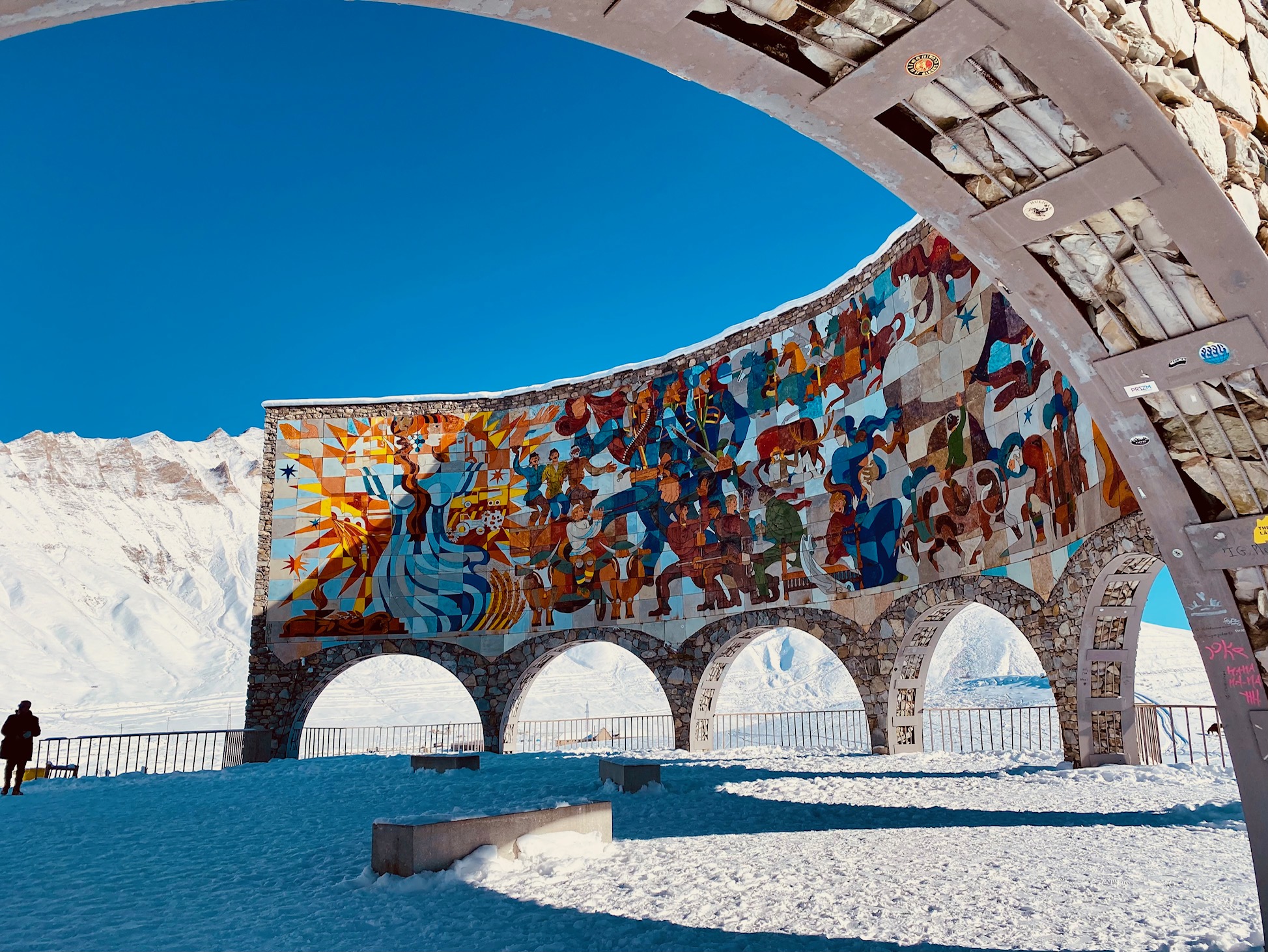 Gudauri Friendship Monument mosaic in winter