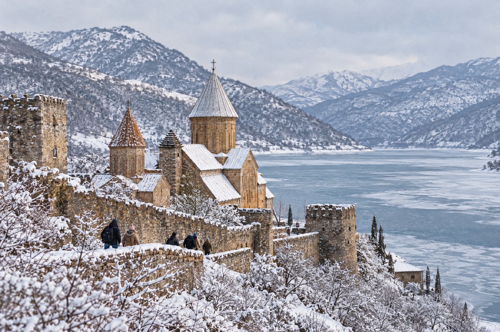 Ananuri fortress in winter snow