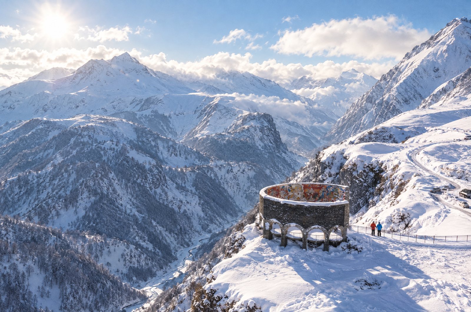 Friendship Monument at Gudauri in winter