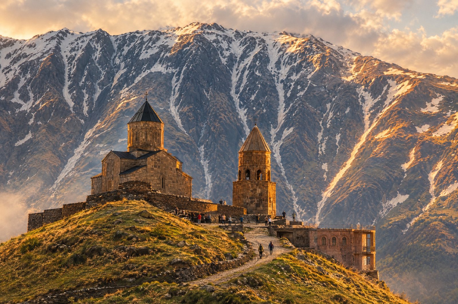 Gergeti Trinity Church at golden hour