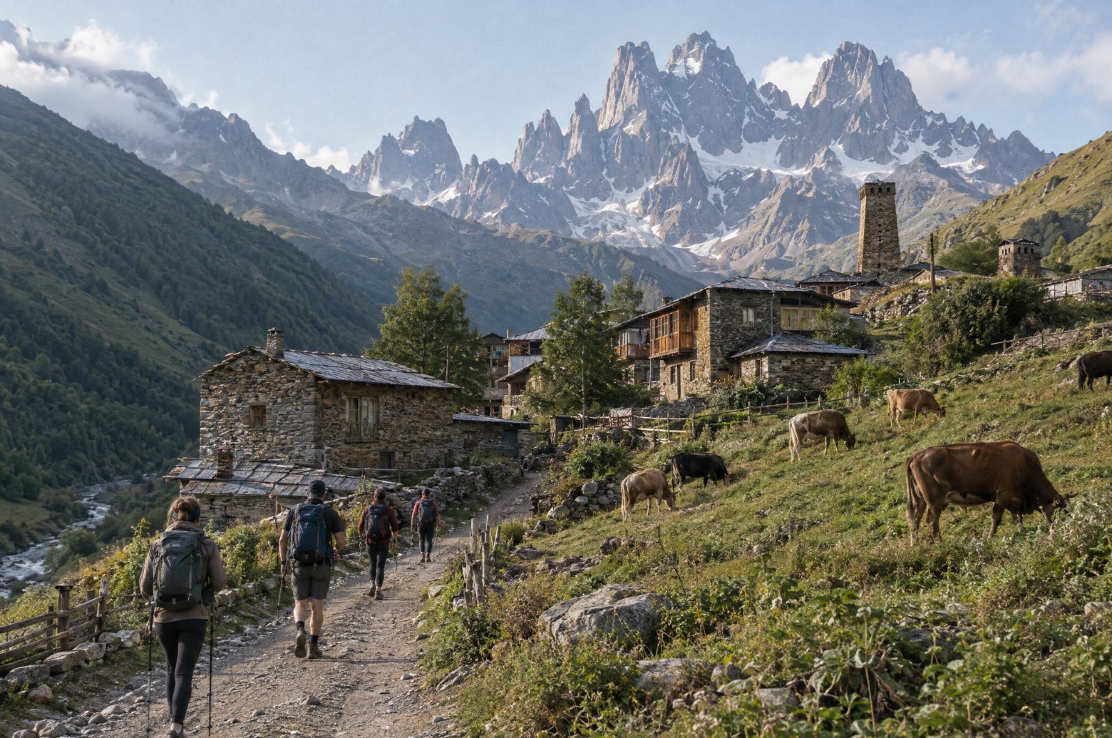 Hikers setting off from Juta village