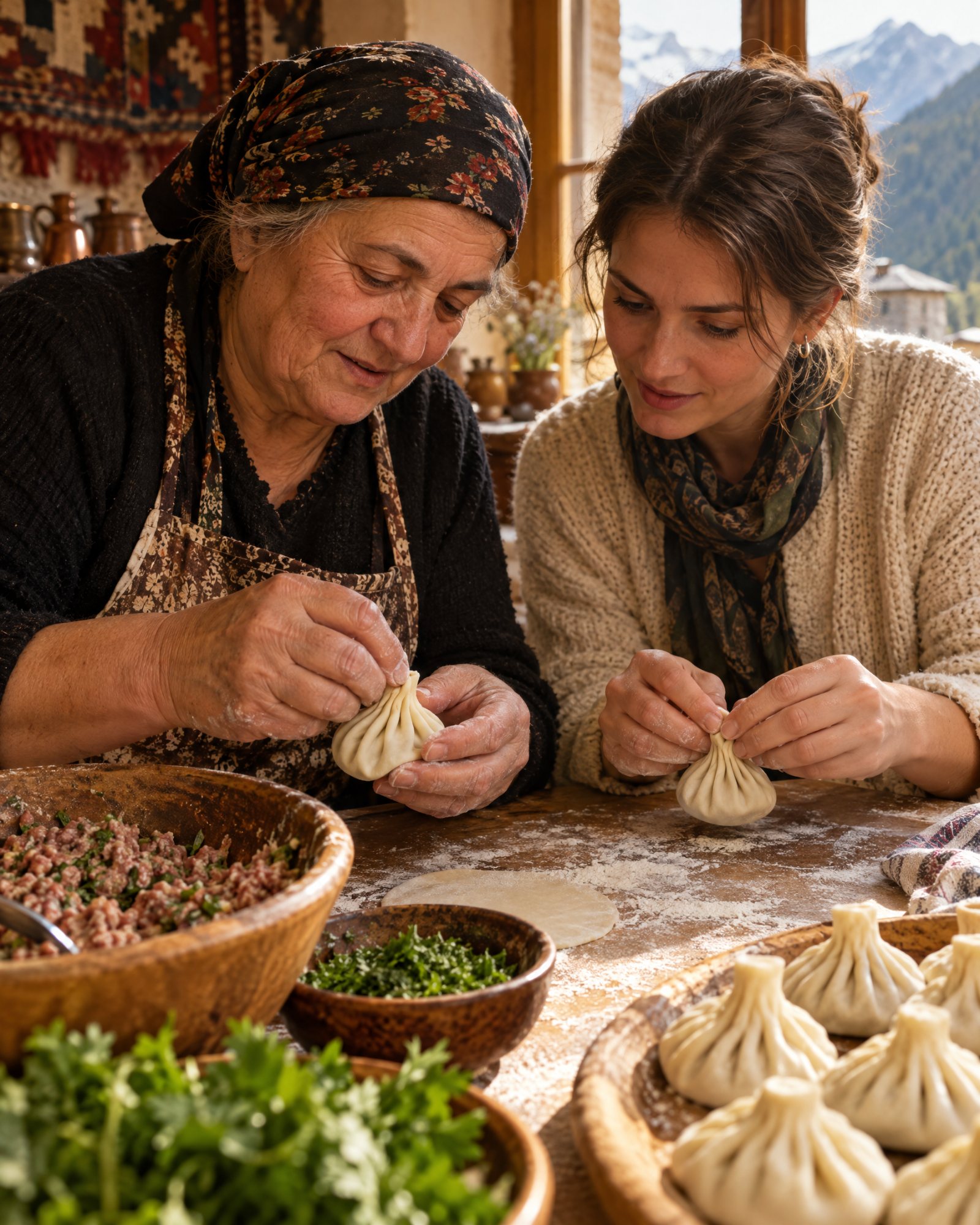 Khinkali masterclass in a mountain guesthouse