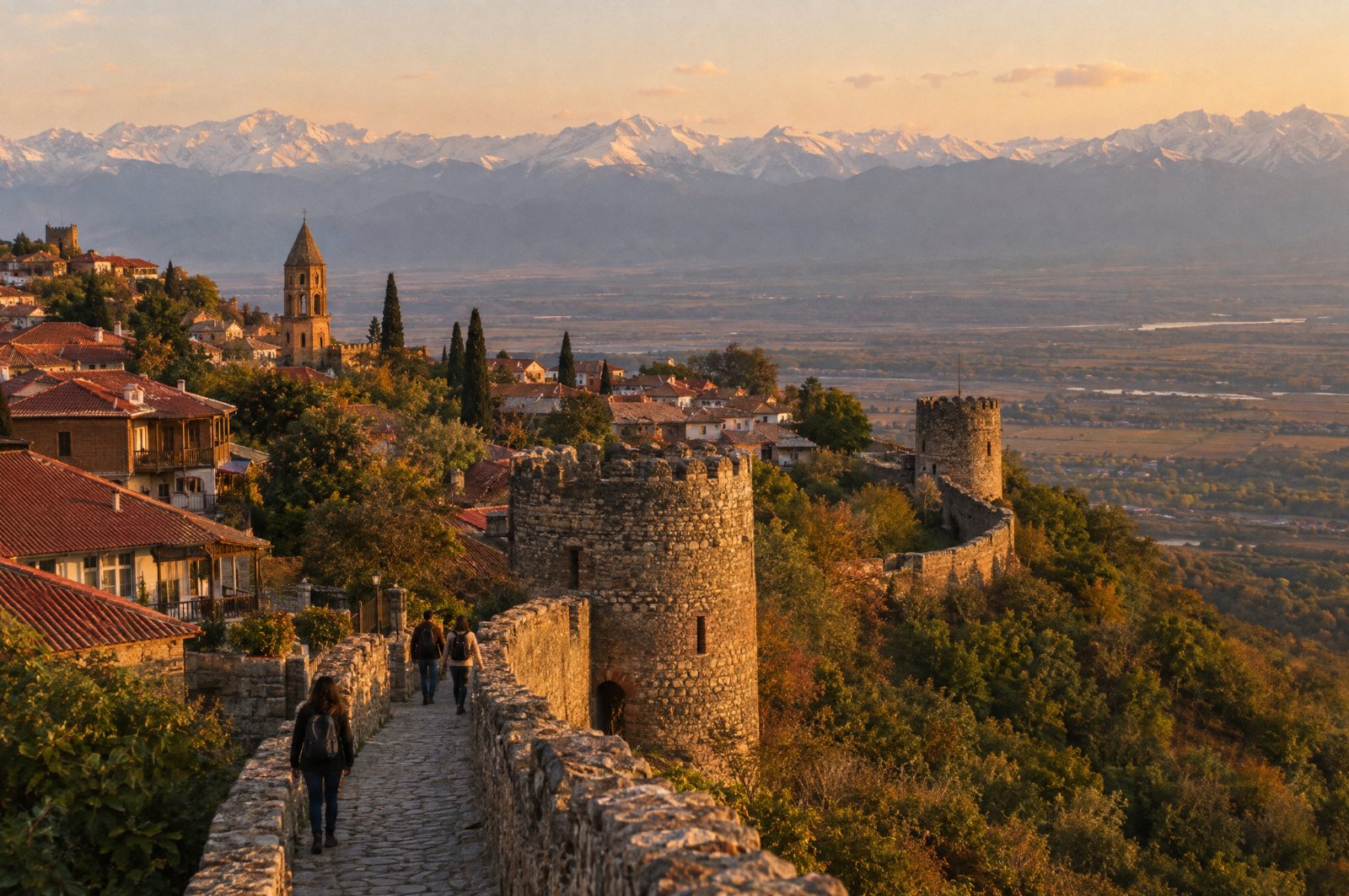 Sighnaghi town walls above the Alazani valley